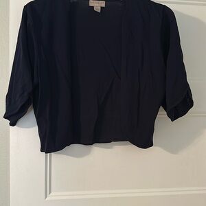 Kim Rogers Navy Blue Cropped Open Front Cardigan